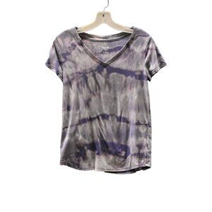 Women's Mossimo Purple Custom Bleach Dye V-neck T-shirt Size XS